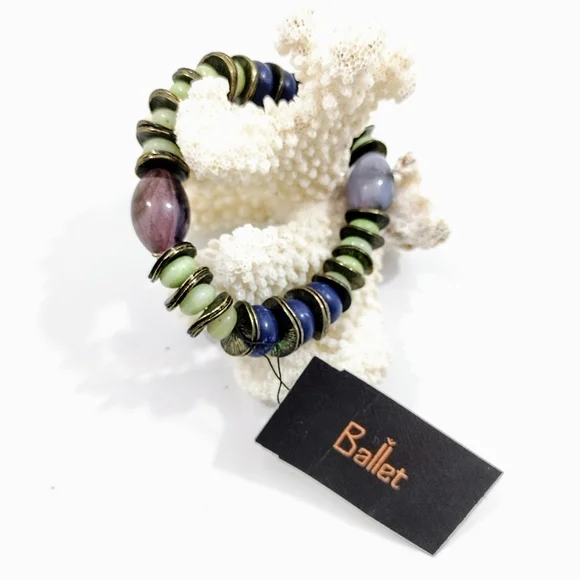 Ballet New Stretch Brass Blue Mint Lavander Beads Bracelet OS - Picture 6 of 6